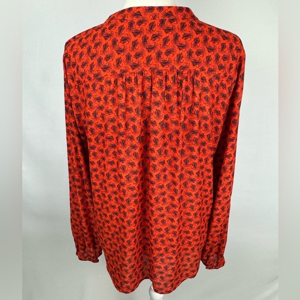 Treasure & Bond Long Sleeve Peasant Blouse Lightweight Red V-neck Medium Flowy - Picture 8 of 11